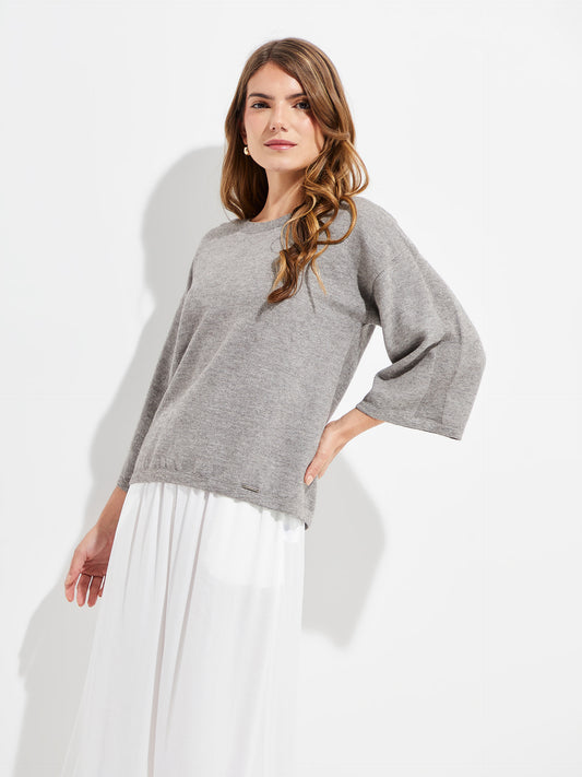 Yolene Cotton Sweater in Grey