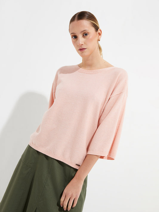 Yolene Pink Cotton Sweater