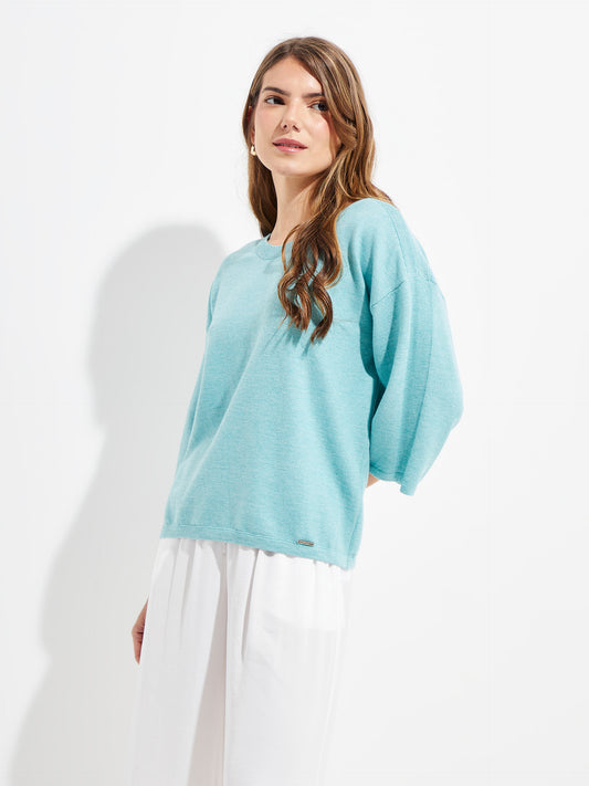 Yolene Turquoise Cotton Sweater