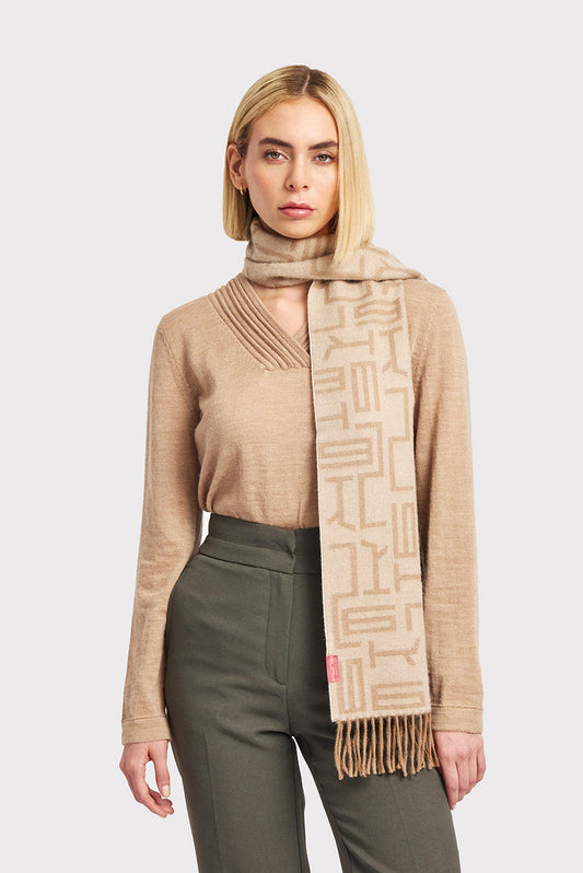 Beige Baby Alpaca Wir Scarf