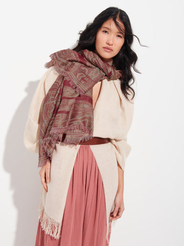 Estola Paracas - 19 De Royal Alpaca Y Seda Color Rojo