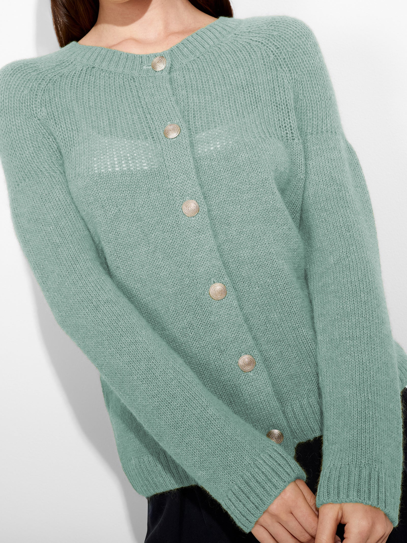 Zabine Cardigan in Sky Blue Baby Alpaca Color Celeste