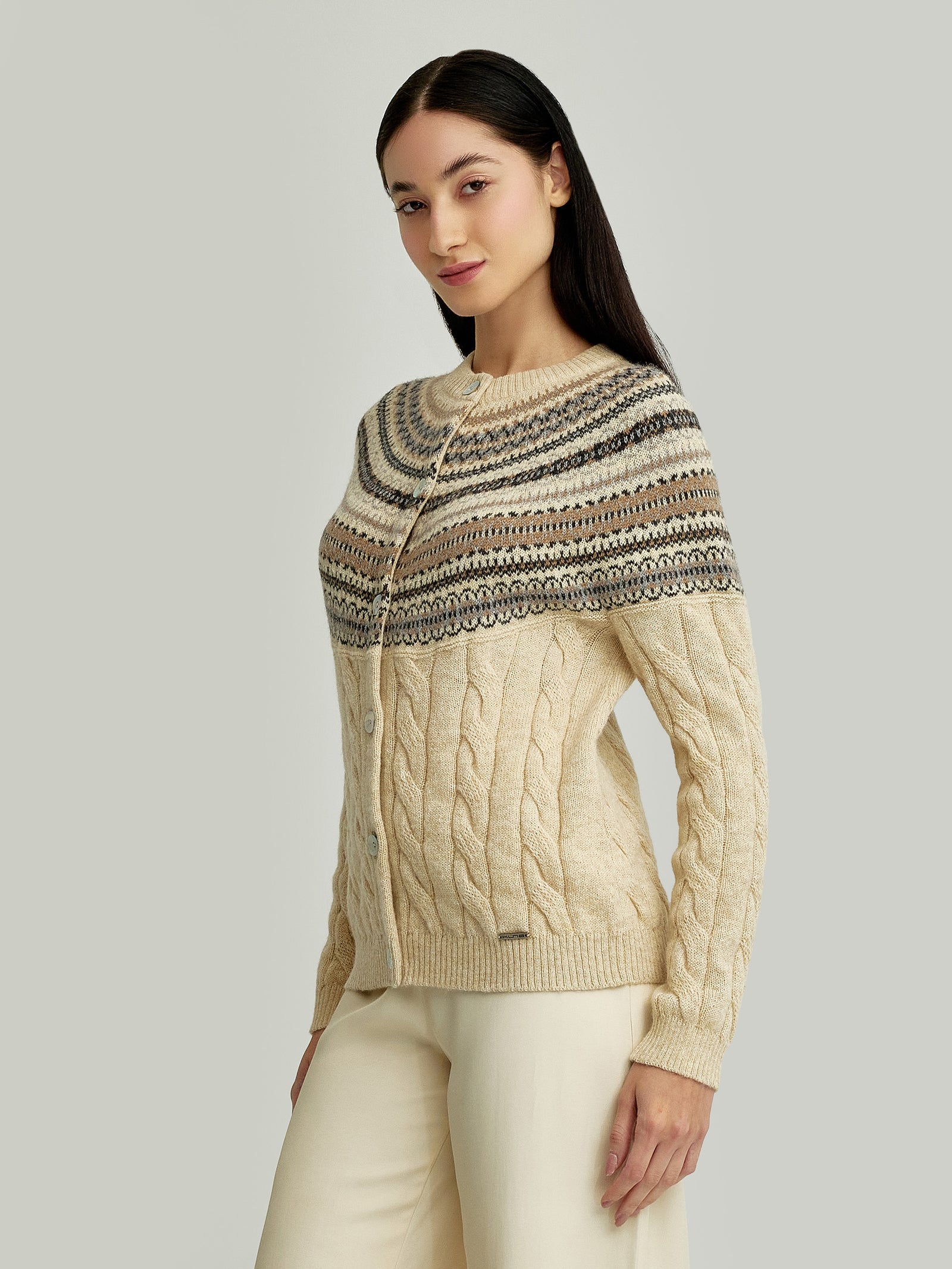 Beige Baby Alpaca Yoke Cardigan