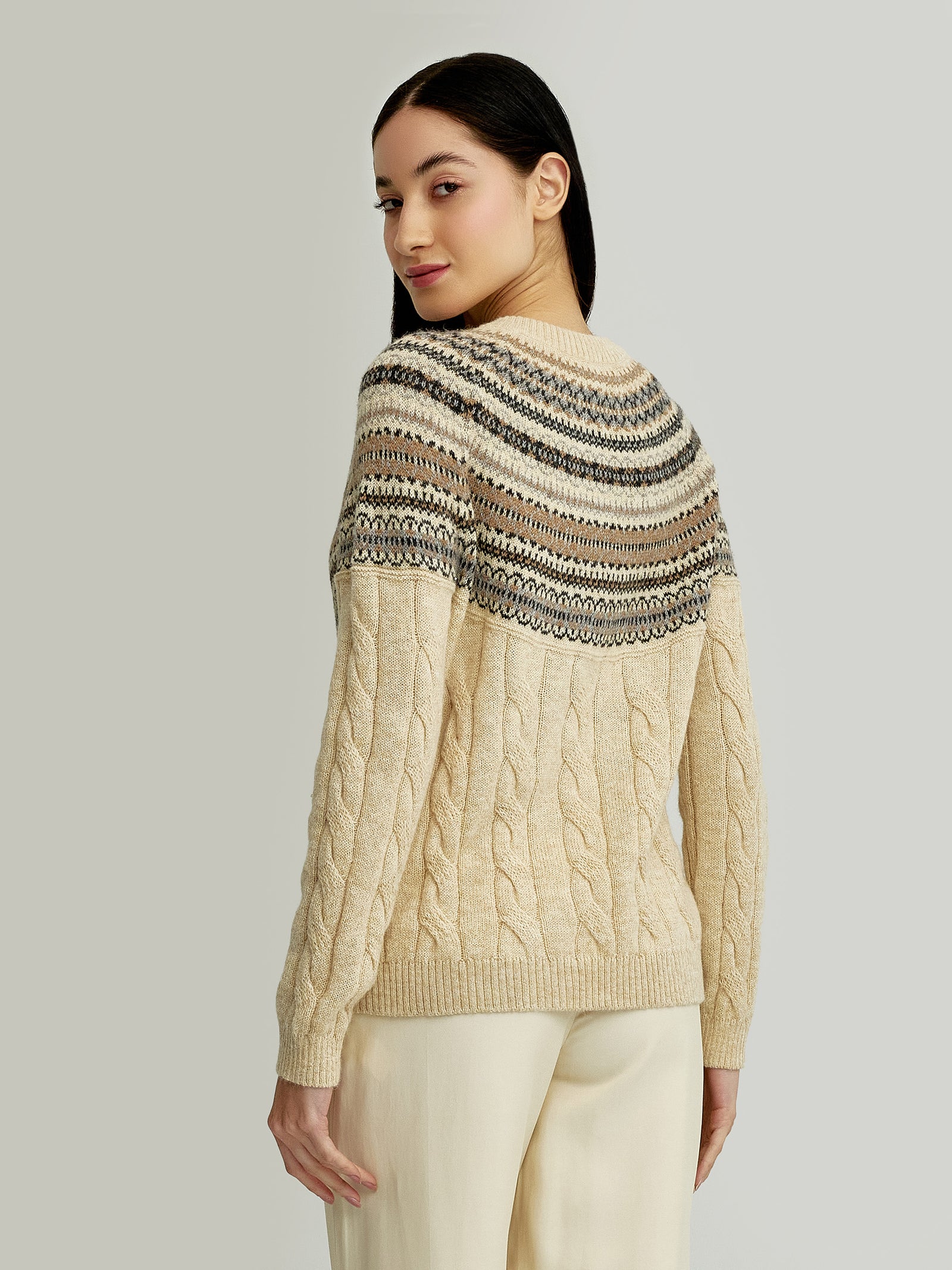 Beige Baby Alpaca Yoke Cardigan