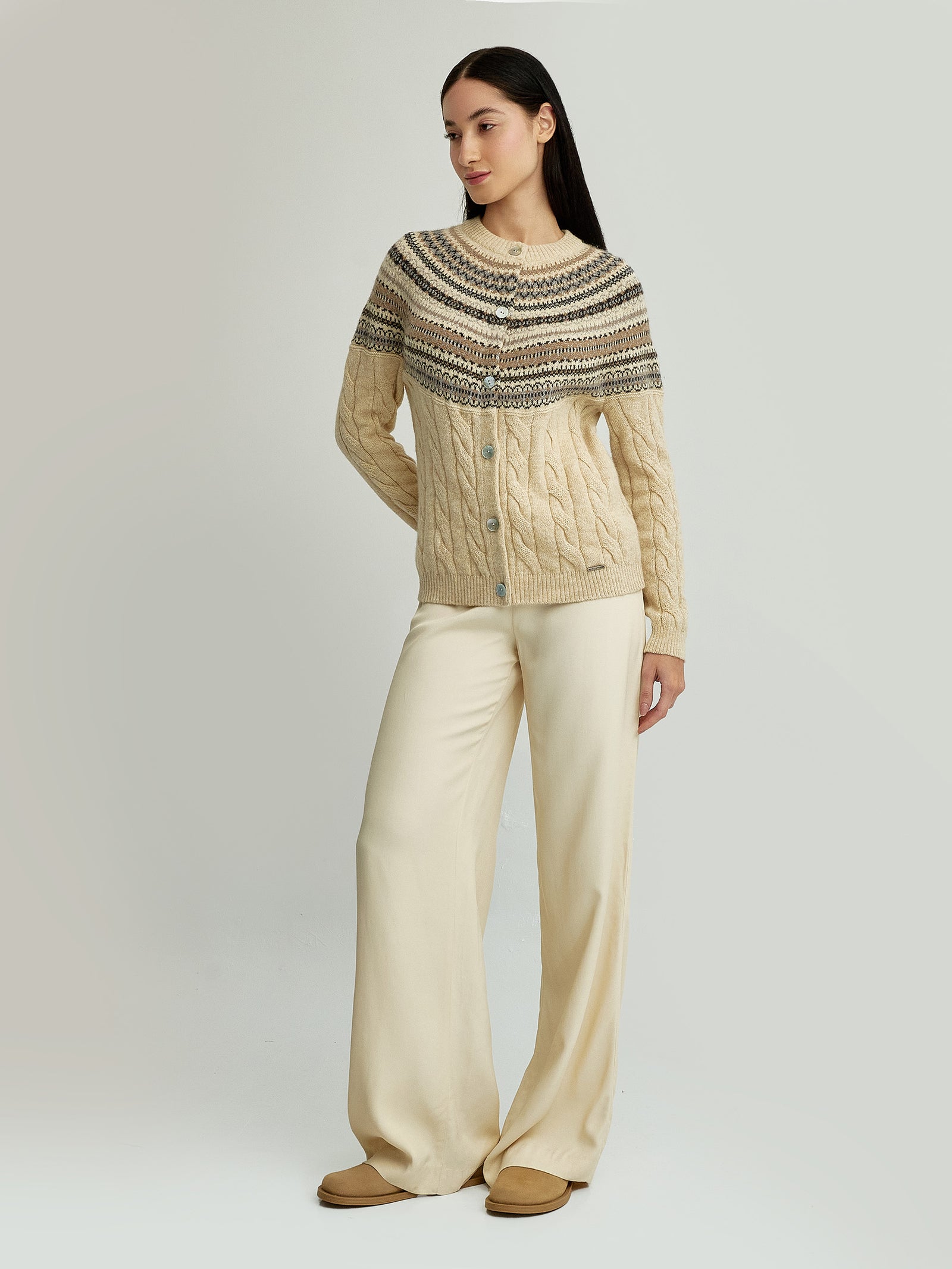 Beige Baby Alpaca Yoke Cardigan