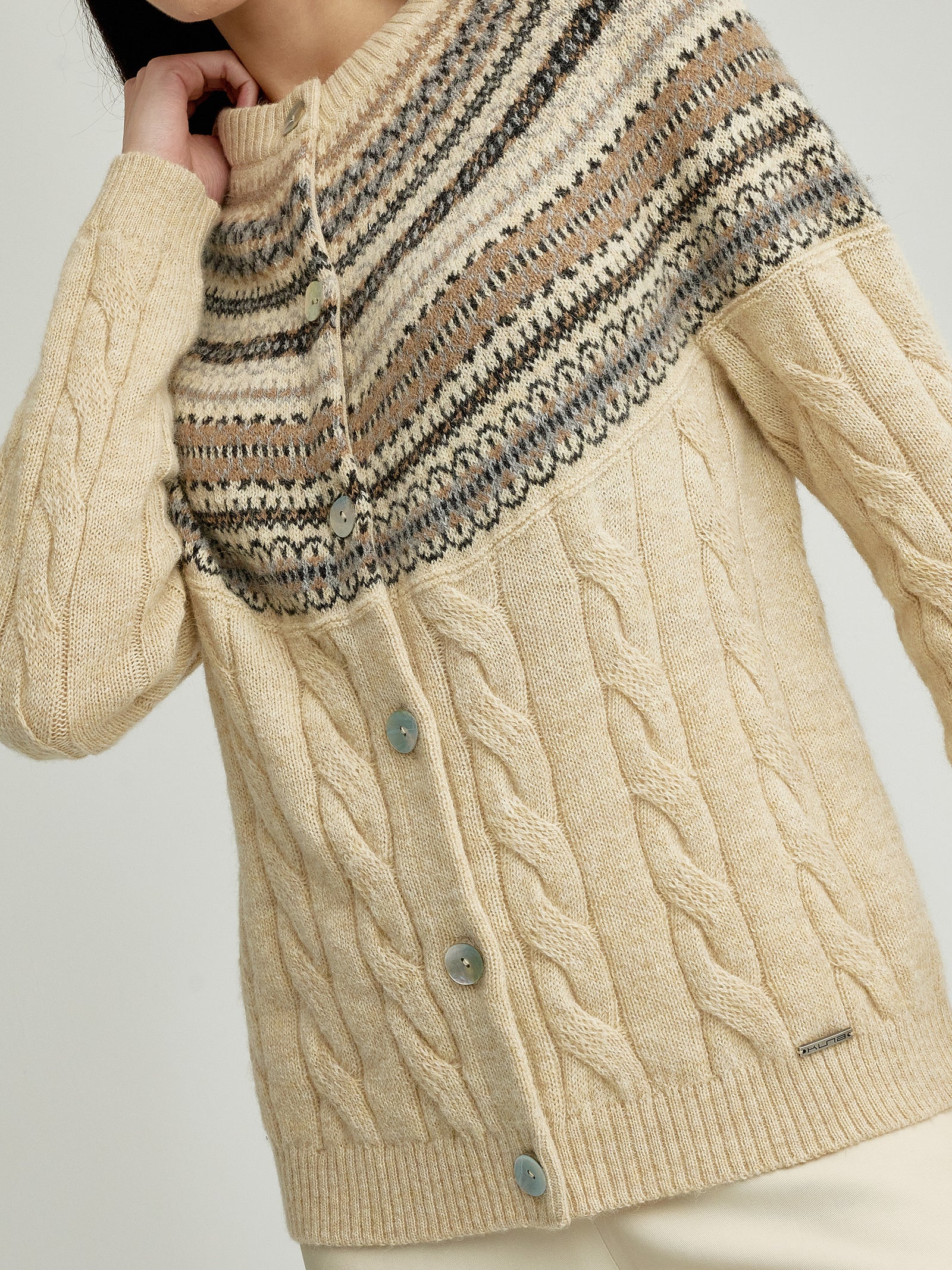 Beige Baby Alpaca Yoke Cardigan
