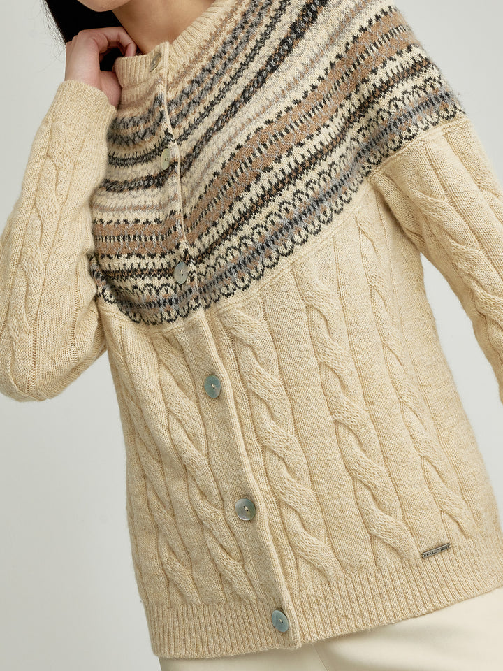 Beige Baby Alpaca Yoke Cardigan