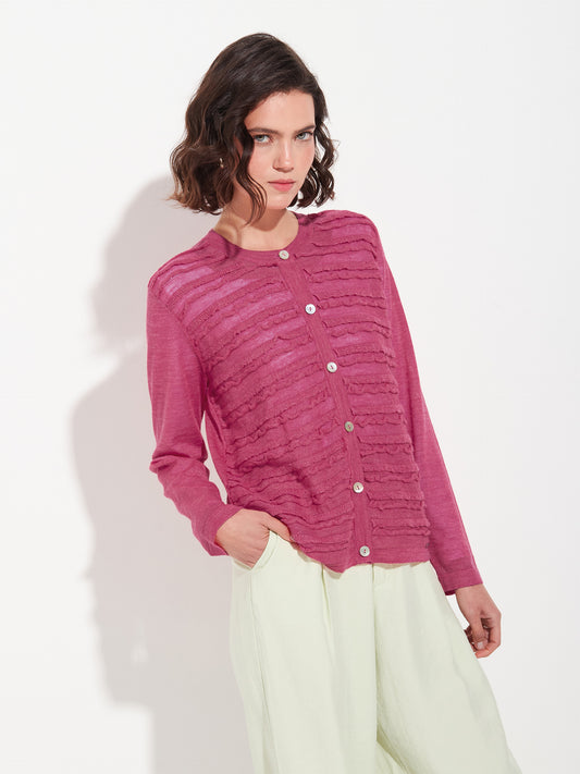 Cárdigan Zarina De Baby Alpaca Color Fucsia