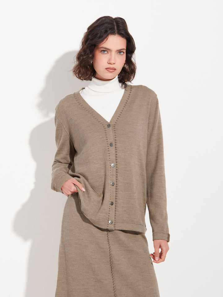 Brenda Cardigan In Brown Baby Alpaca