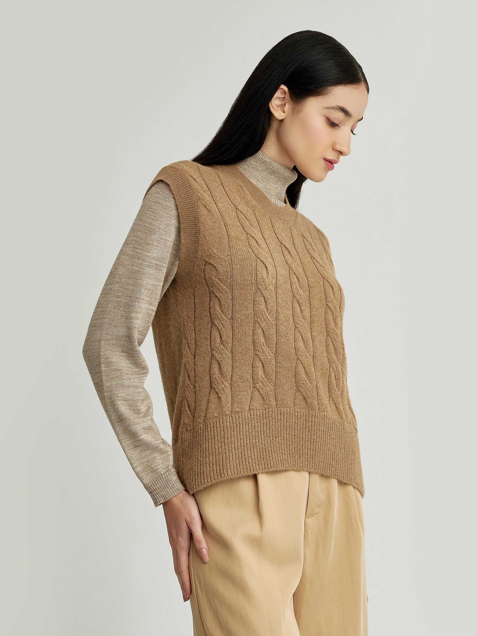Yessica Baby Alpaca Vest Camel Color