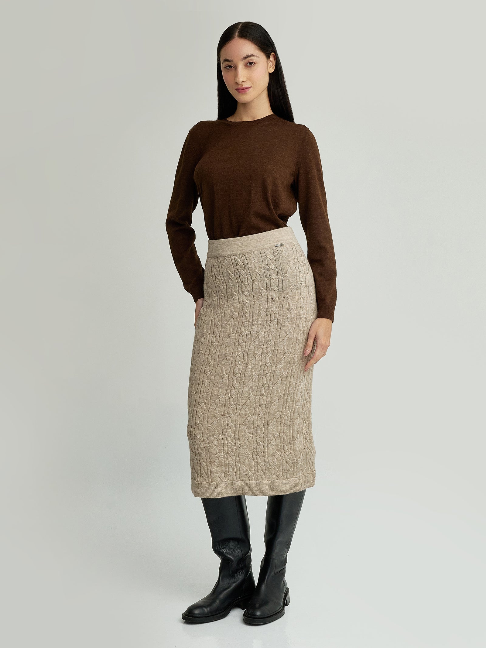 Yanina Skirt Made of Baby Alpaca in Beige