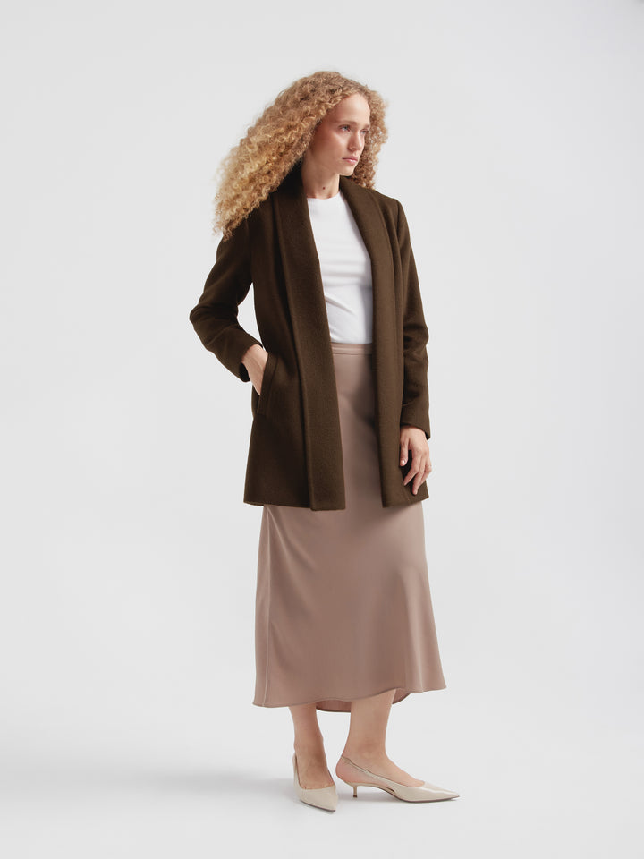 Abrigo Short Swing De Baby Alpaca Color Marrón