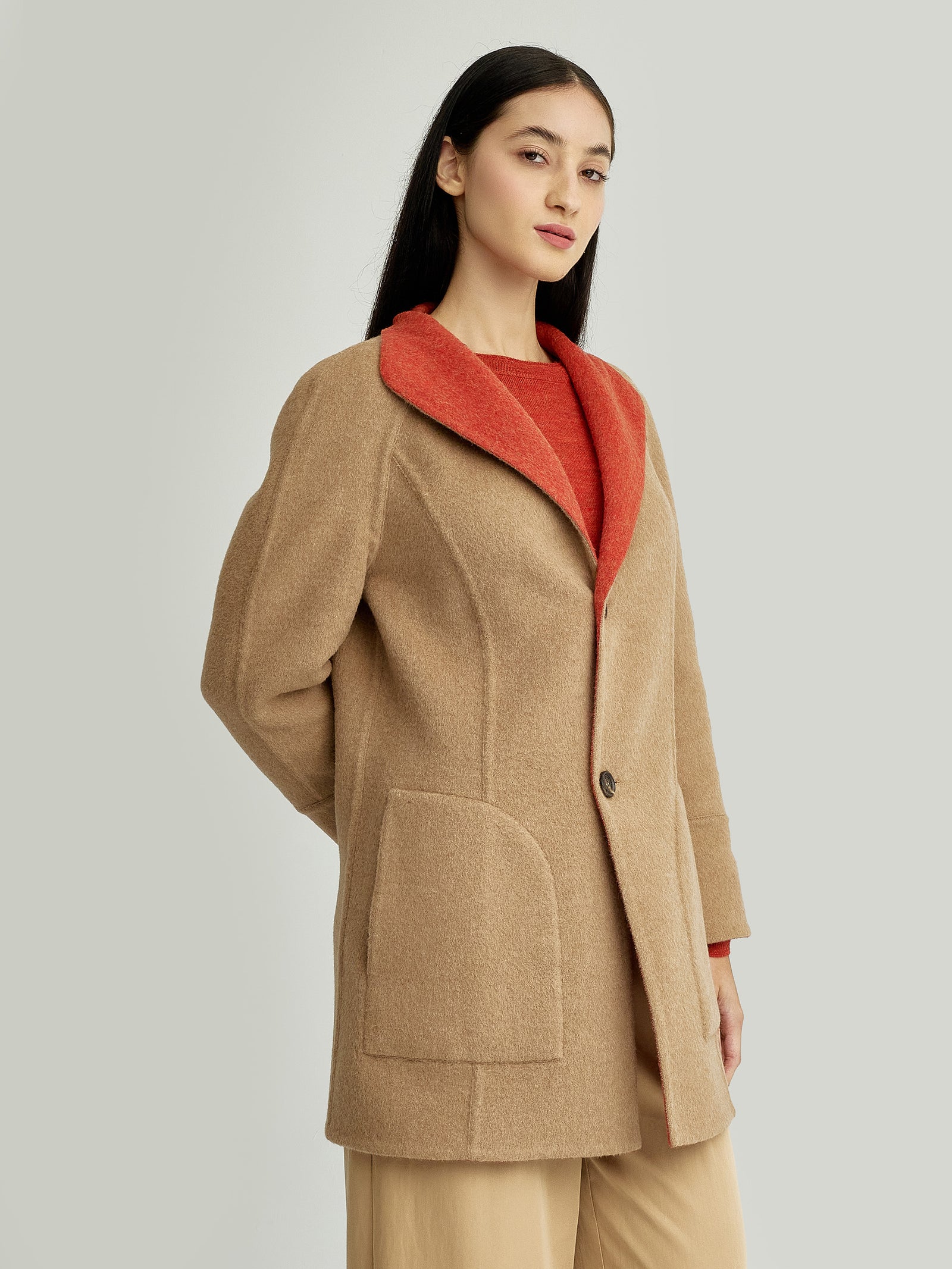 Yuriel Baby Alpaca Coat in Orange