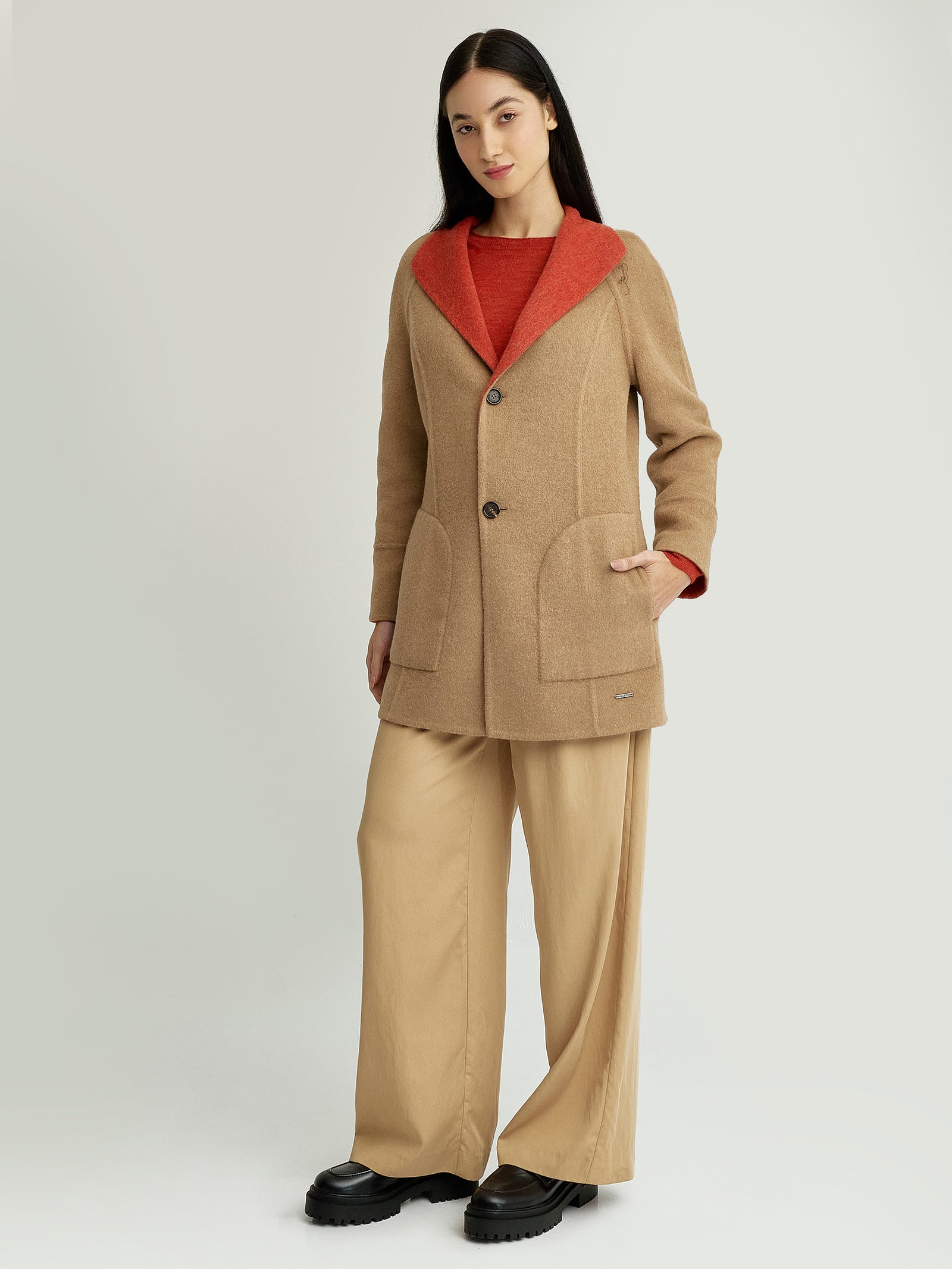 Yuriel Baby Alpaca Coat in Orange