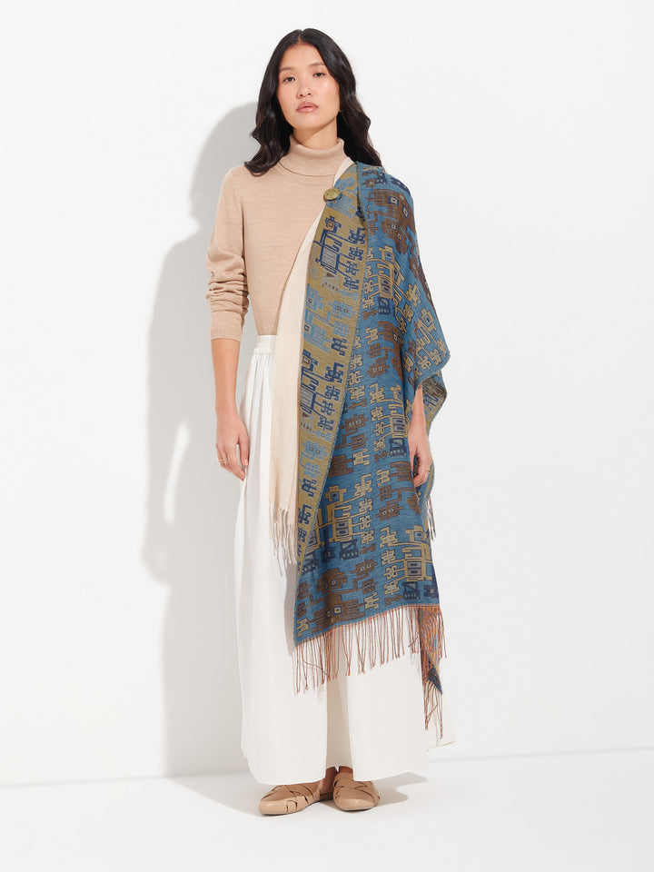 Nazca Stole - 52 Baby Alpaca Blue