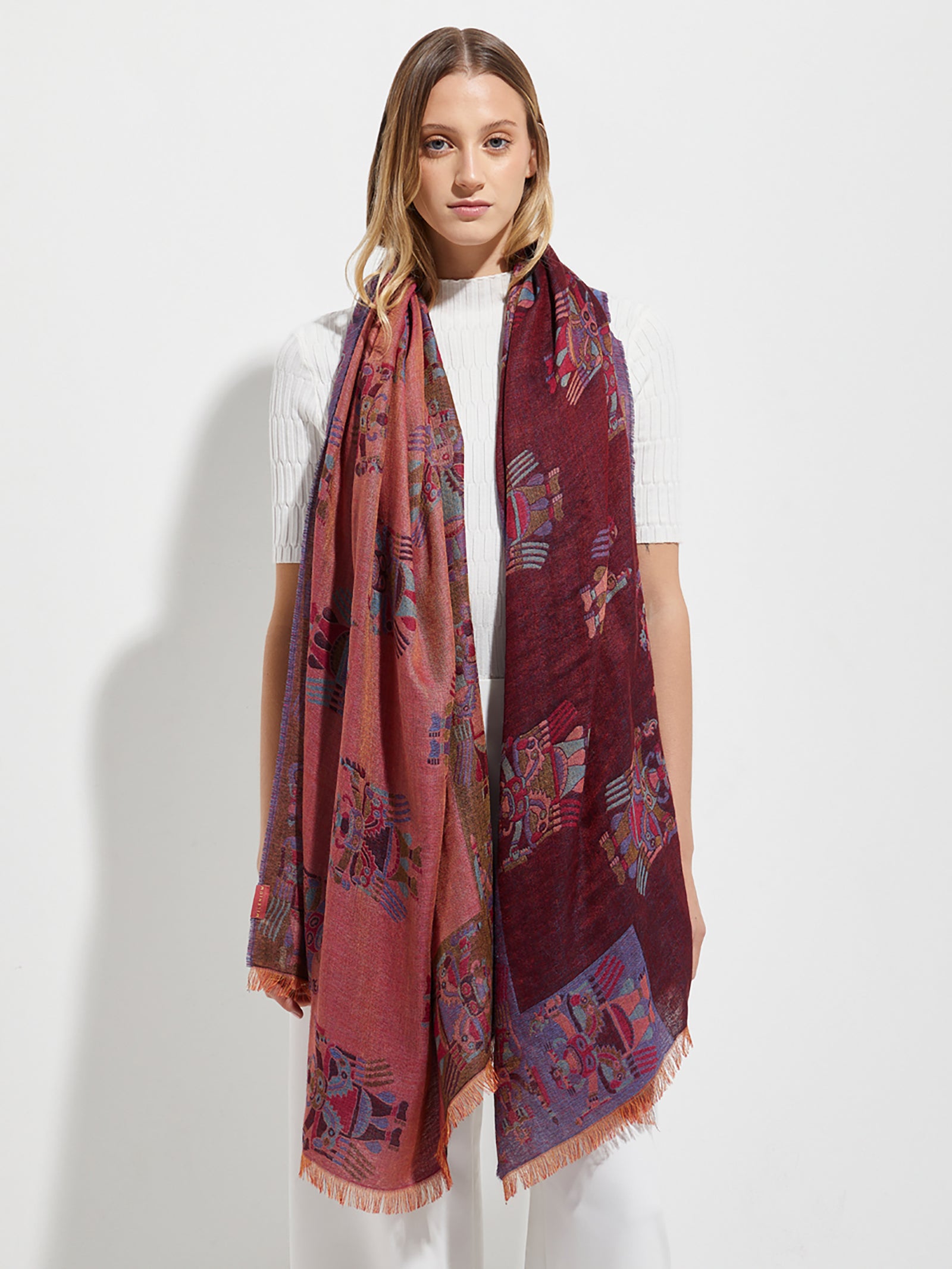 Nazca Stole - 28 Royal Alpaca and Silk in Garnet