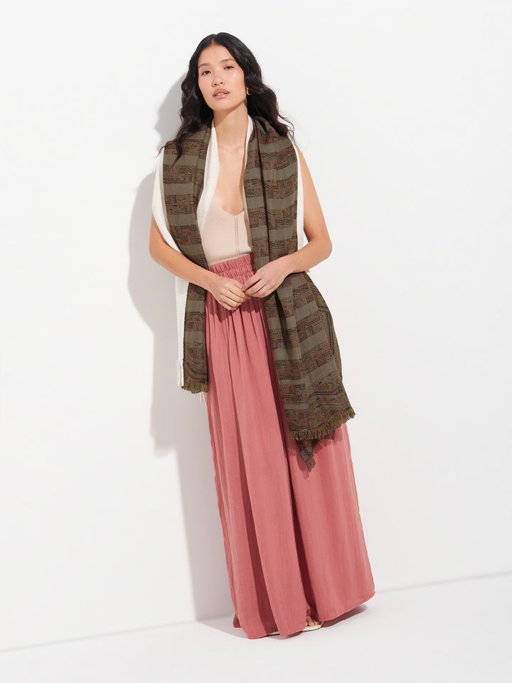 Paracas stole - 19 in royal alpaca and brown silk