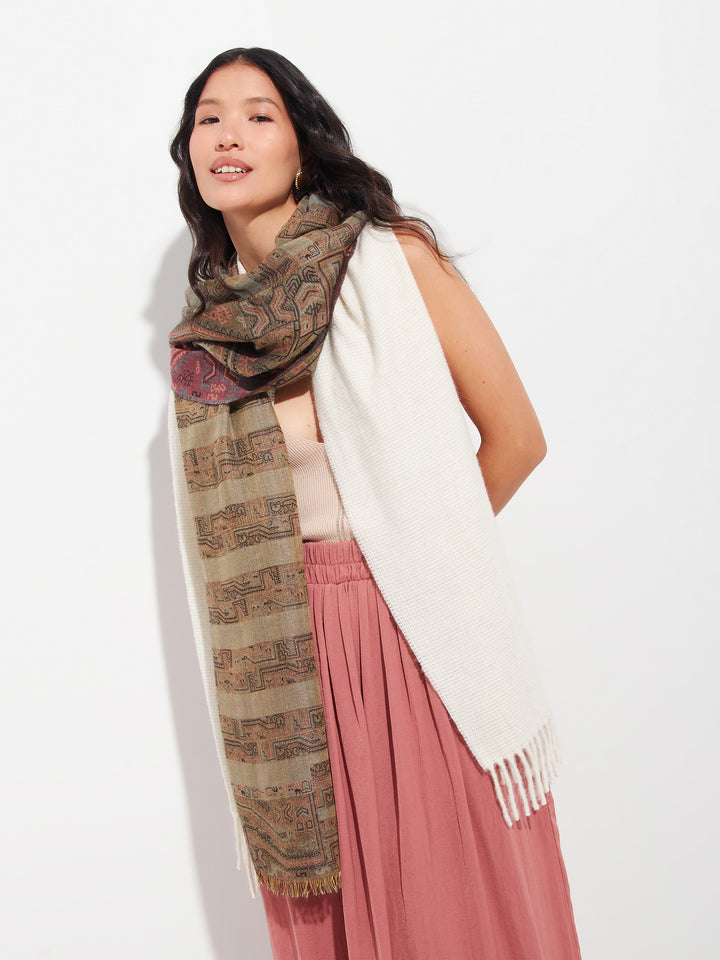 Paracas stole - 19 in royal alpaca and brown silk