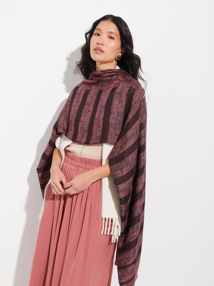 Paracas stole - 19 in royal alpaca and brown silk