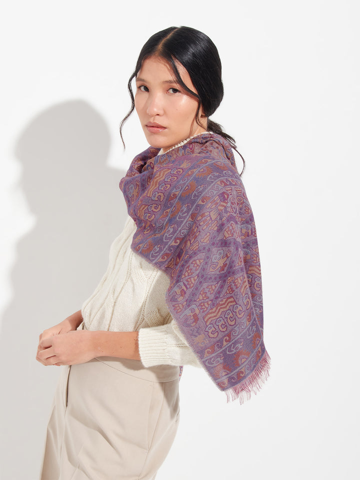 Lambayeque Scarf - 8 Royal Alpaca and Silk Red Color