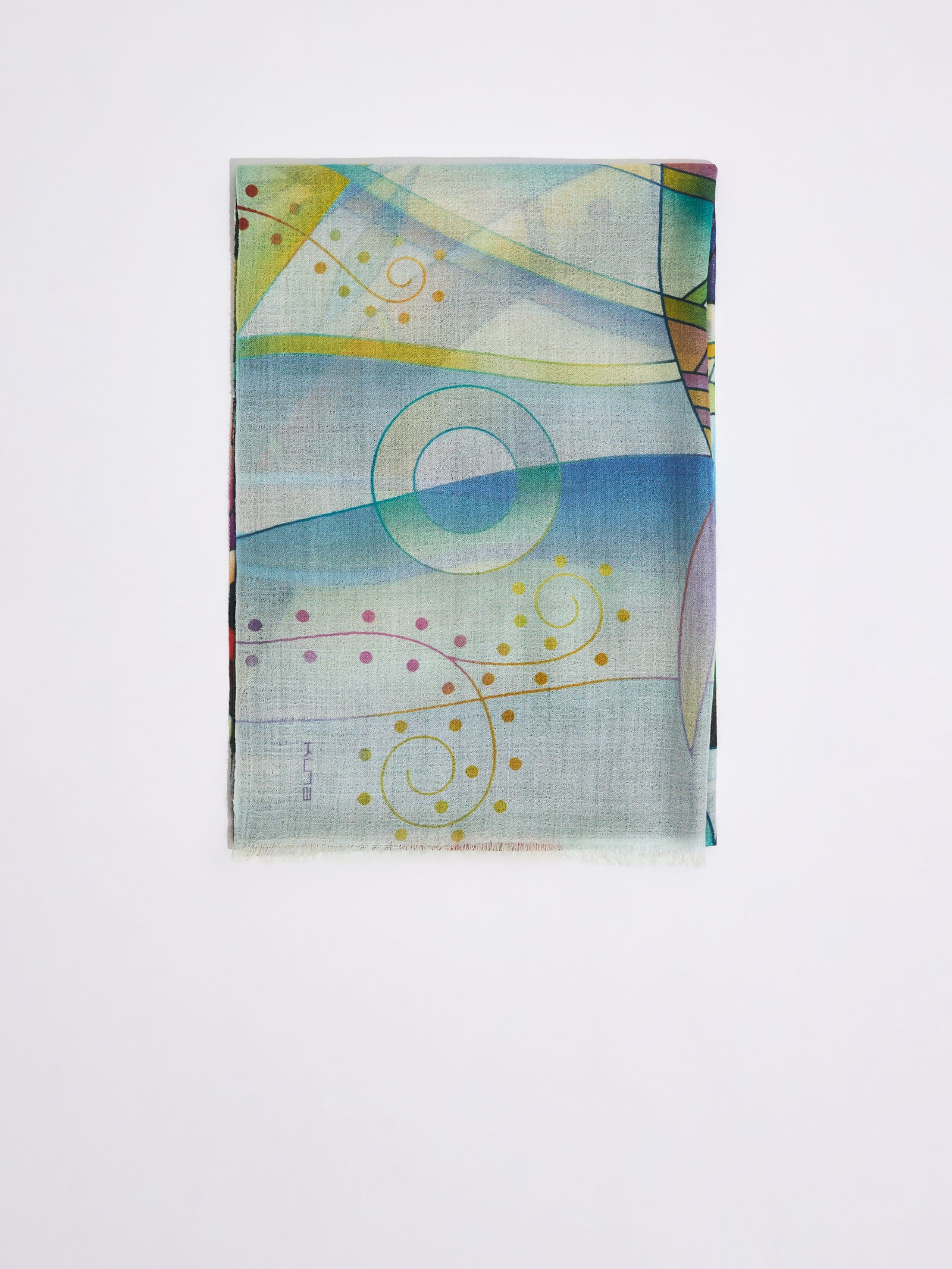 Water Party Stole in Blue II by Baby Alpaca &amp; Multicolor Silk