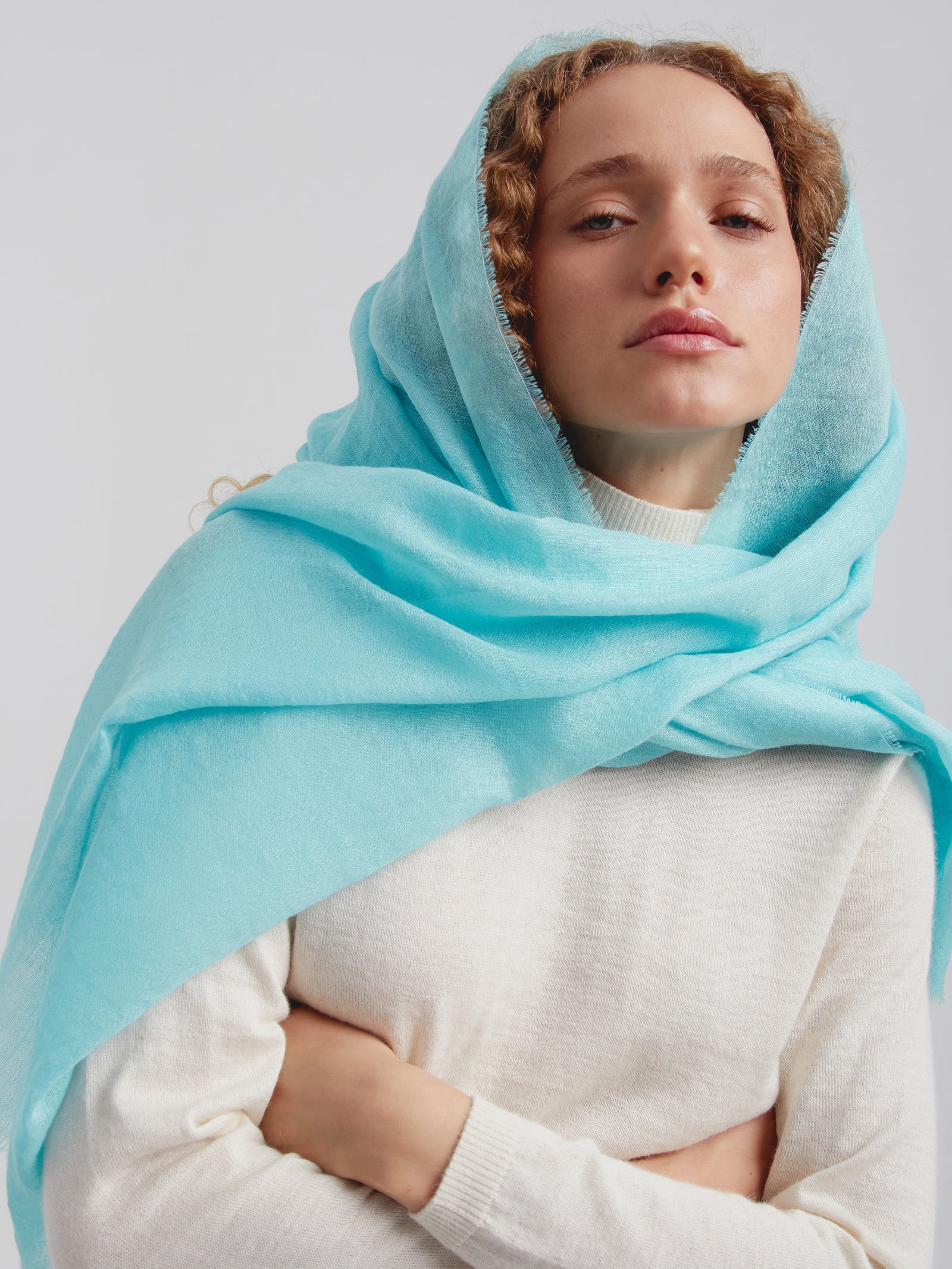 Estola Alondra De Baby Alpaca Color Turquesa