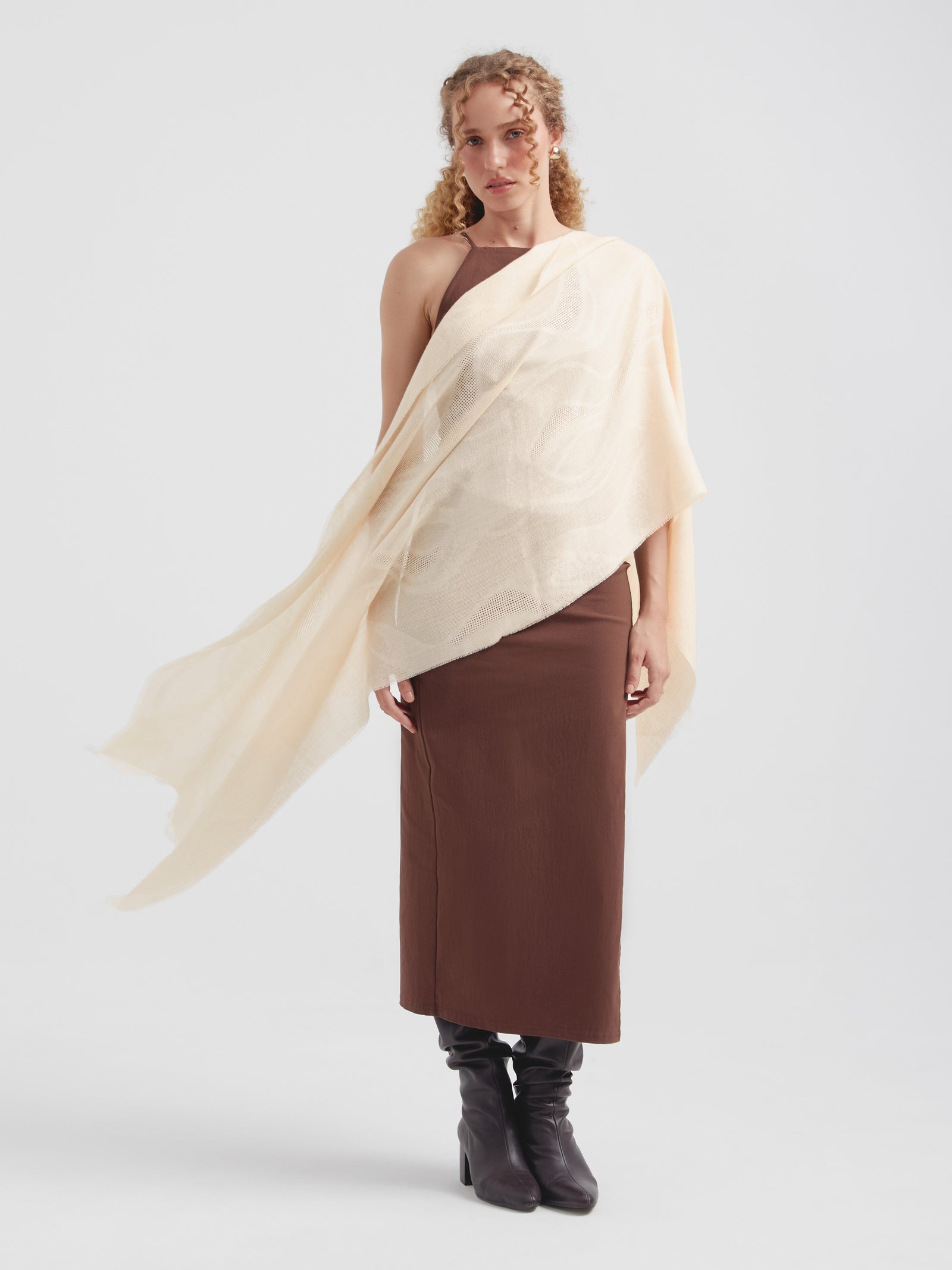 Beige Baby Alpaca Canvas Stole