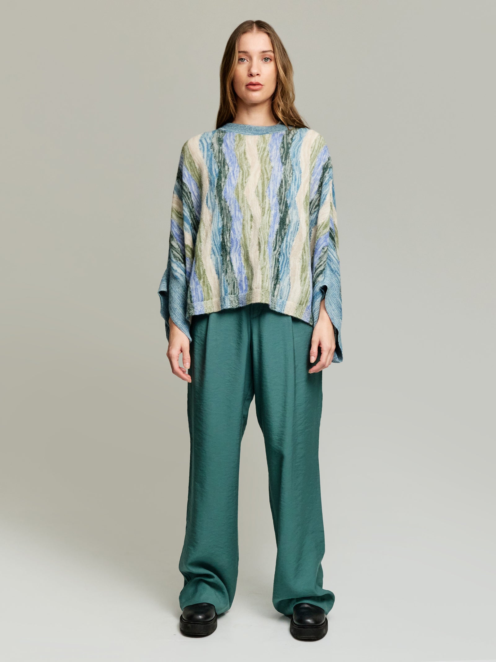 Baby Alpaca Yola Poncho in Light Blue