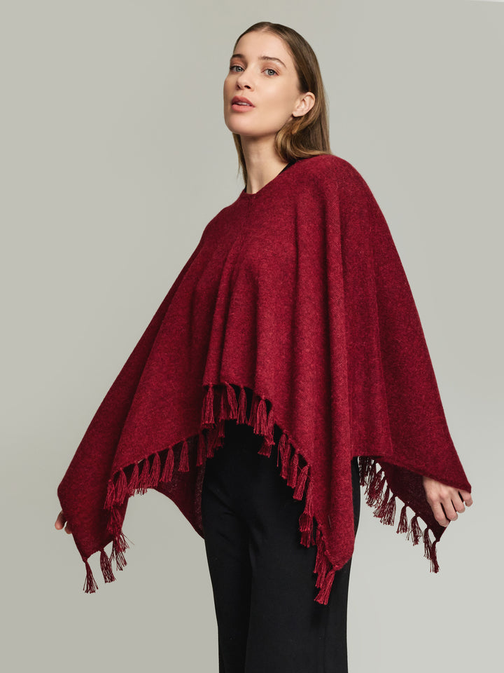 Scorpio Poncho Made From Baby Alpaca In Red