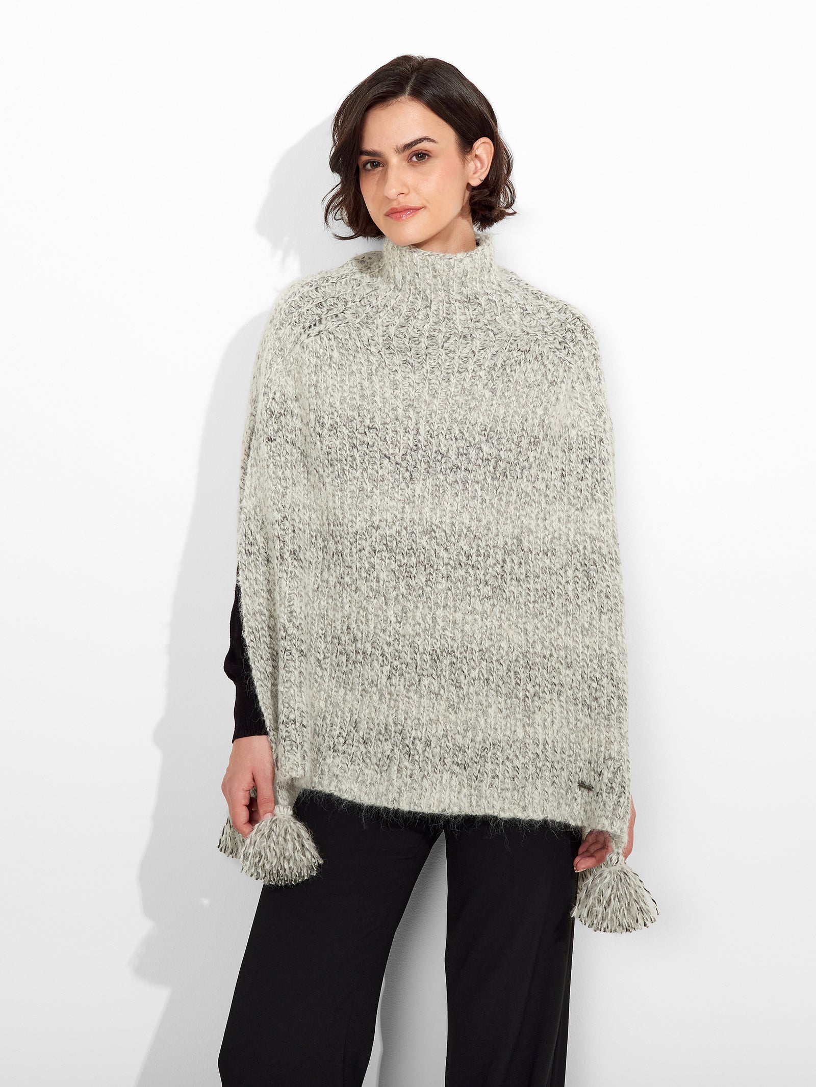 Alpaca and Suri Wool Blend Poncho in Grey