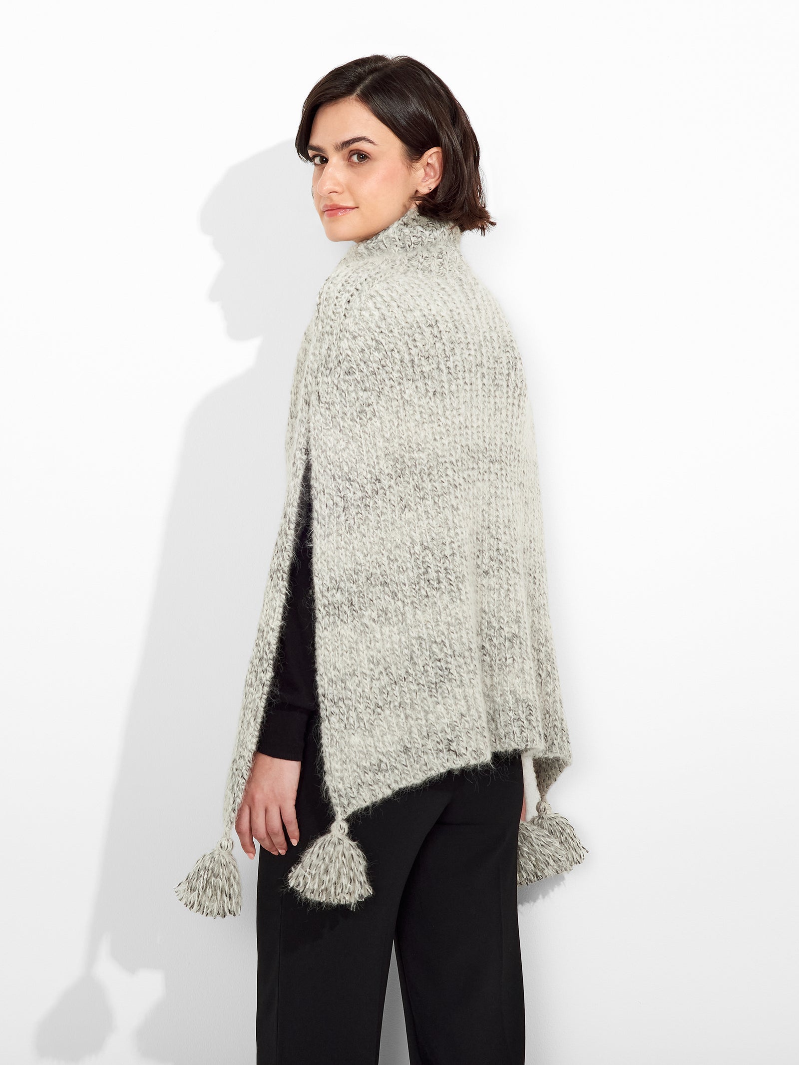 Alpaca and Suri Wool Blend Poncho in Grey
