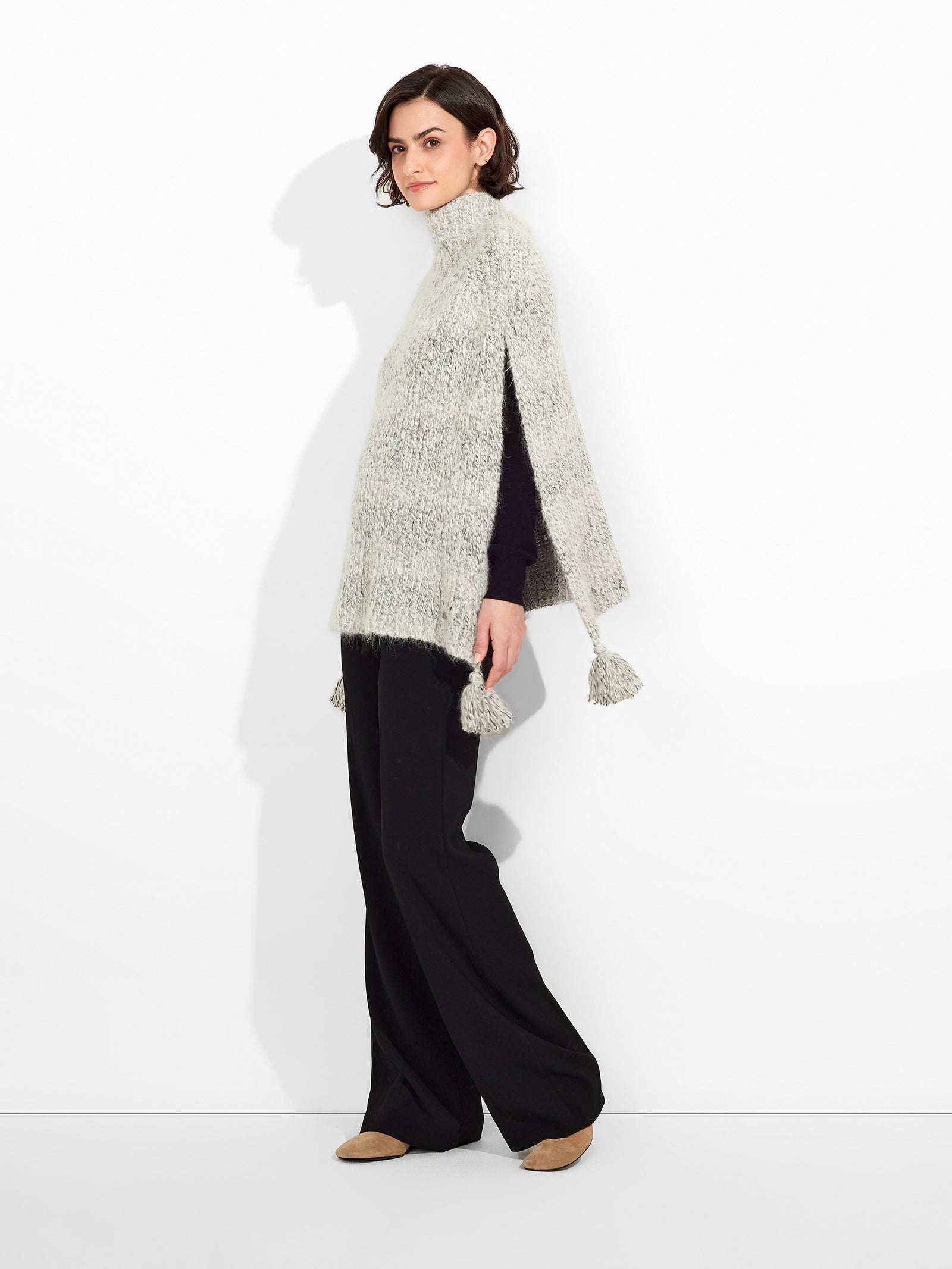 Alpaca and Suri Wool Blend Poncho in Grey