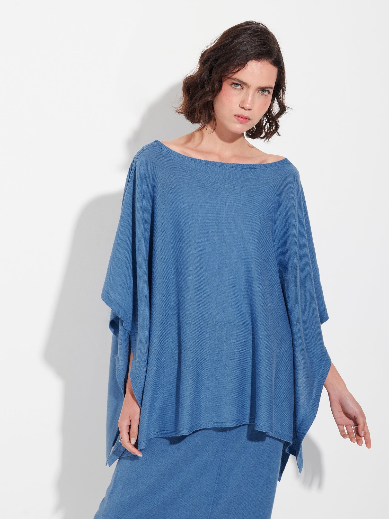 Poncho Zarah De Algodón Color Azul
