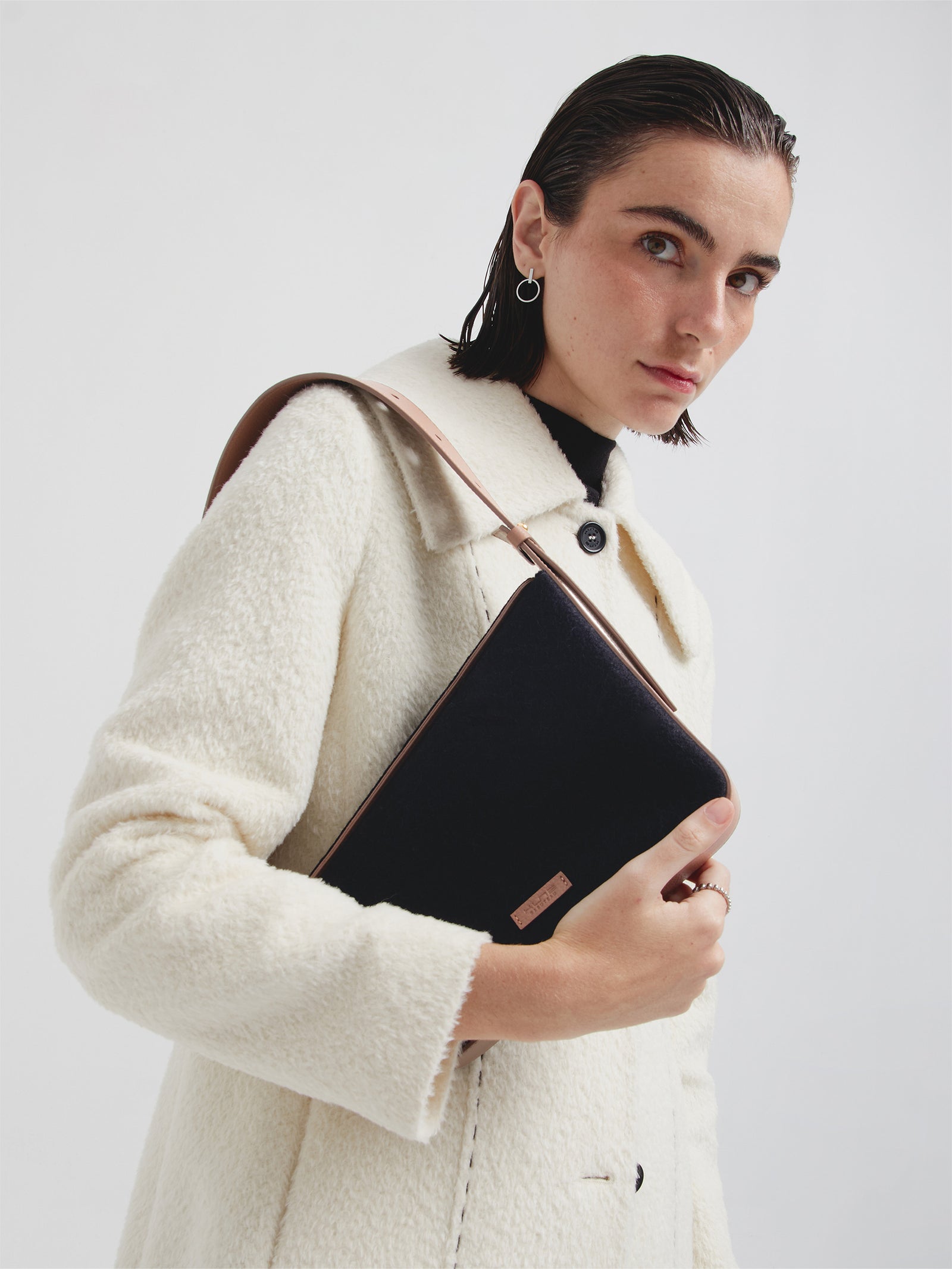 Clotilde B Black Leather and Alpaca Handbag