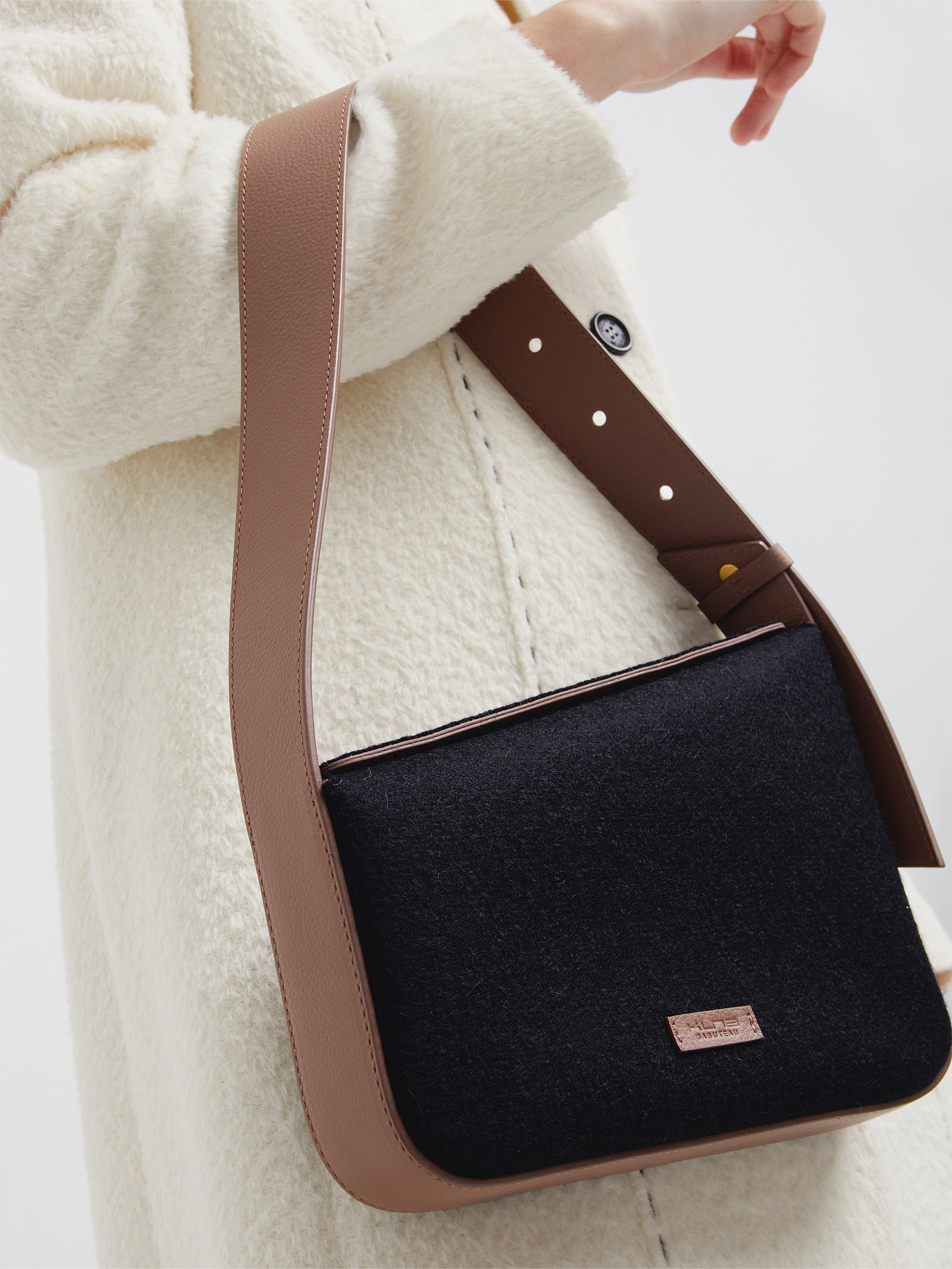 Clotilde B Black Leather and Alpaca Handbag
