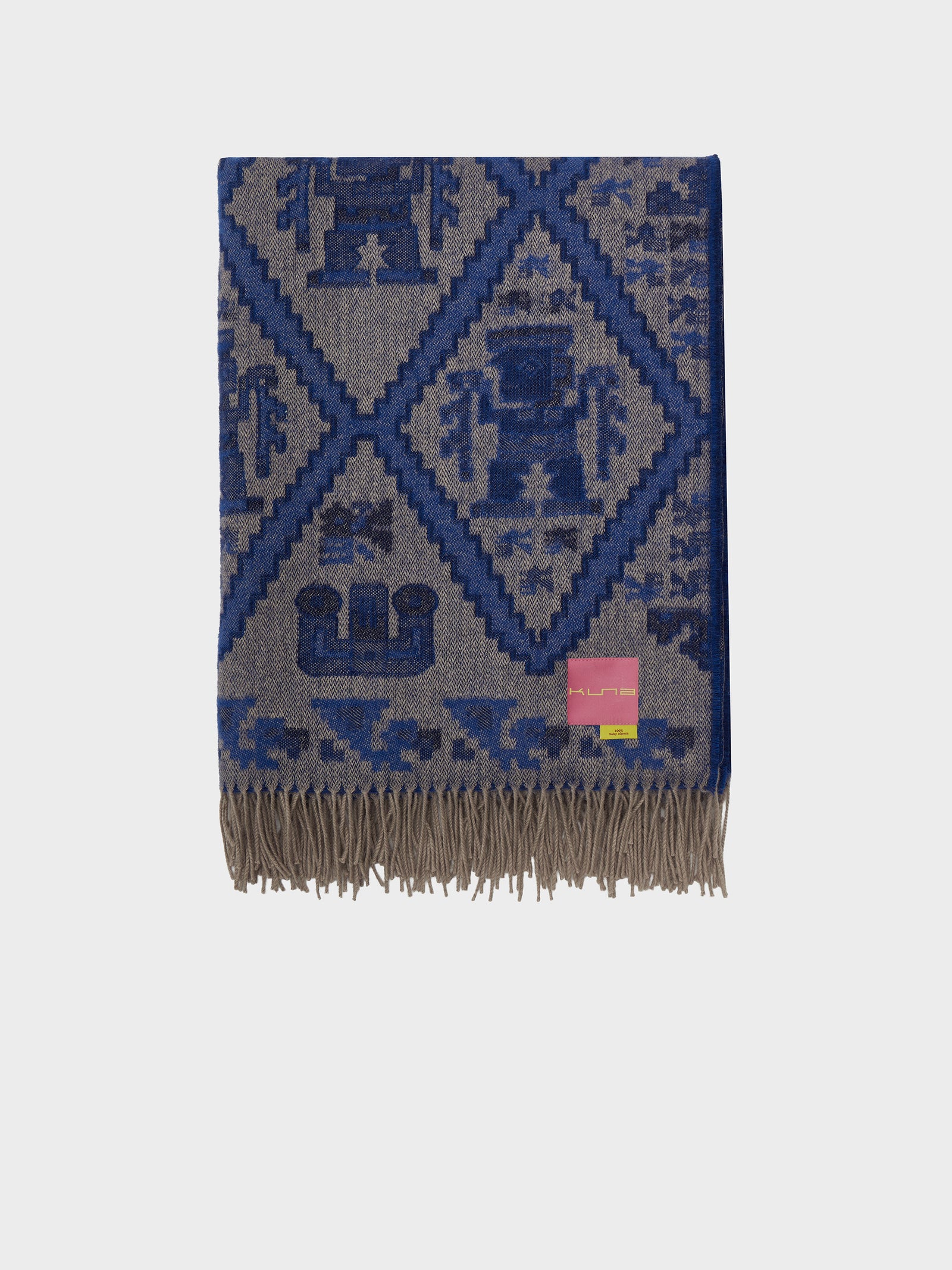 Manta Mochica - 2 De Baby Alpaca Color Azul