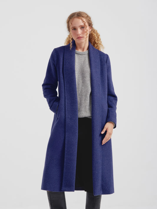 Abrigo Long Swing De Baby Alpaca Color Azul