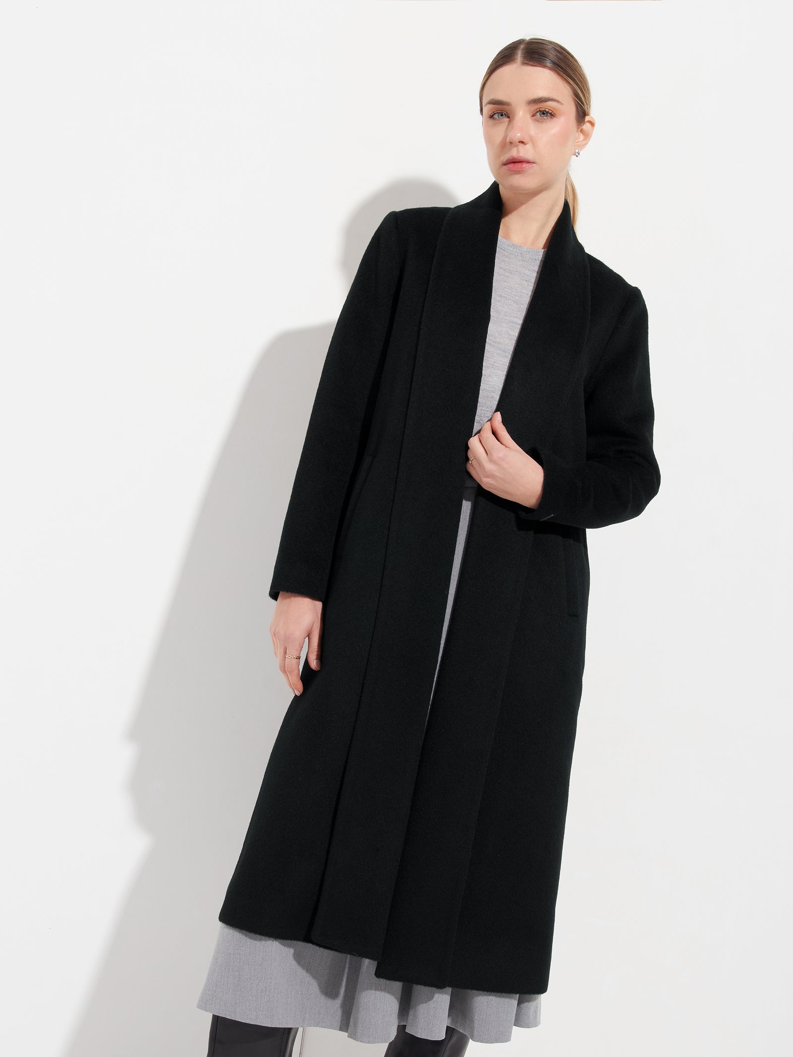 Abrigo Long Swing De Baby Alpaca Color Negro