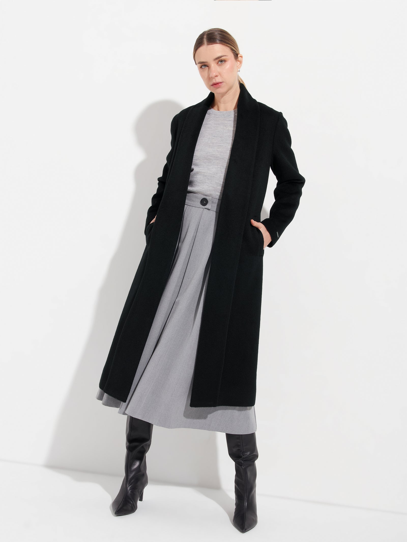 Abrigo Long Swing De Baby Alpaca Color Negro