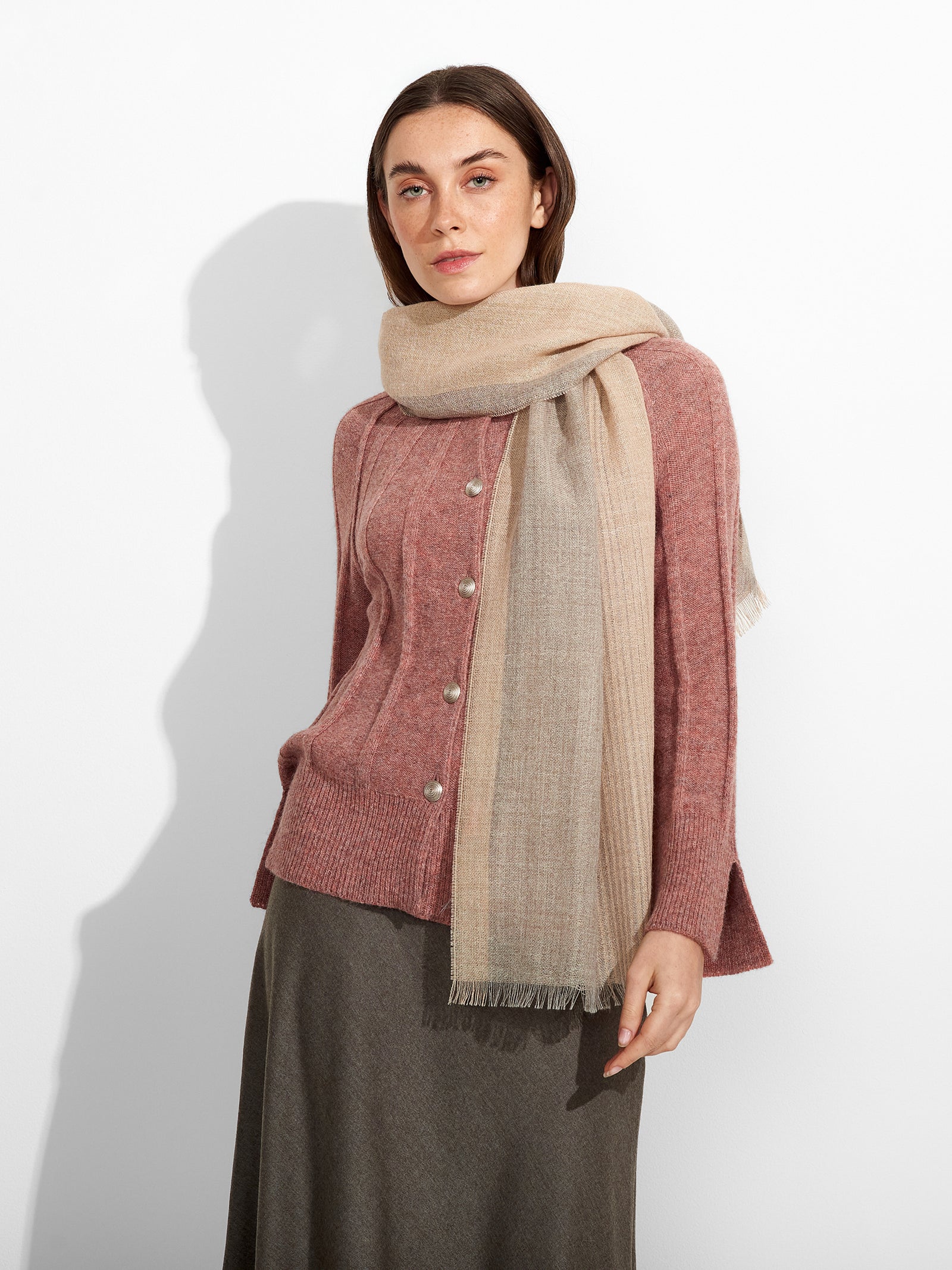 Baby Alpaca Fishing Stole in Grey