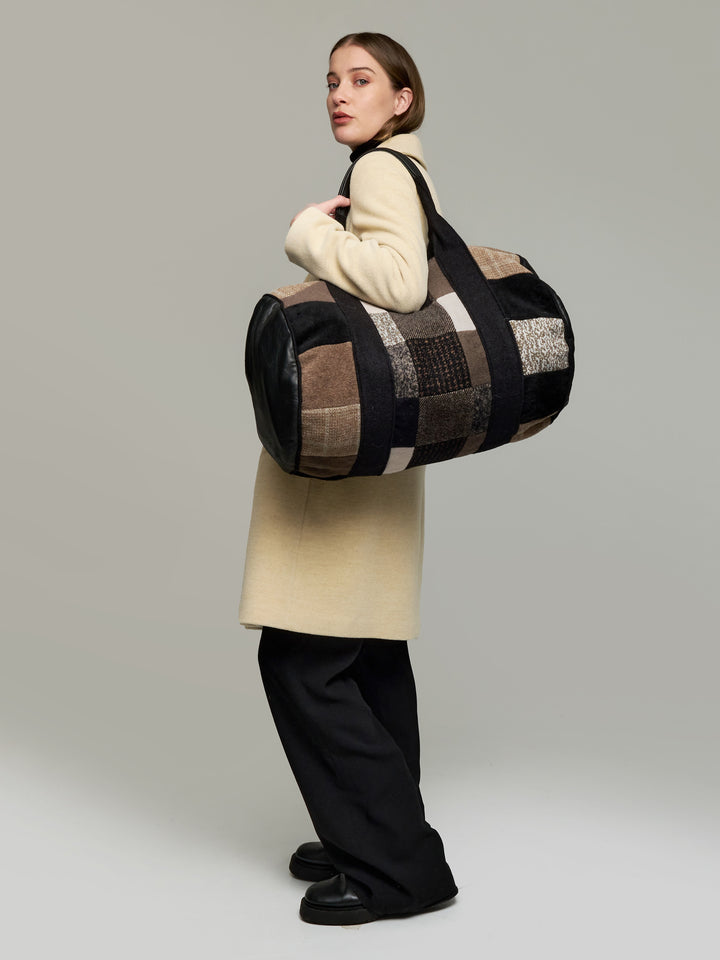 Bolso Maletin Patchwork De Alpaca Color Gris