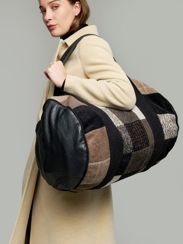 Bolso Maletin Patchwork De Alpaca Color Gris