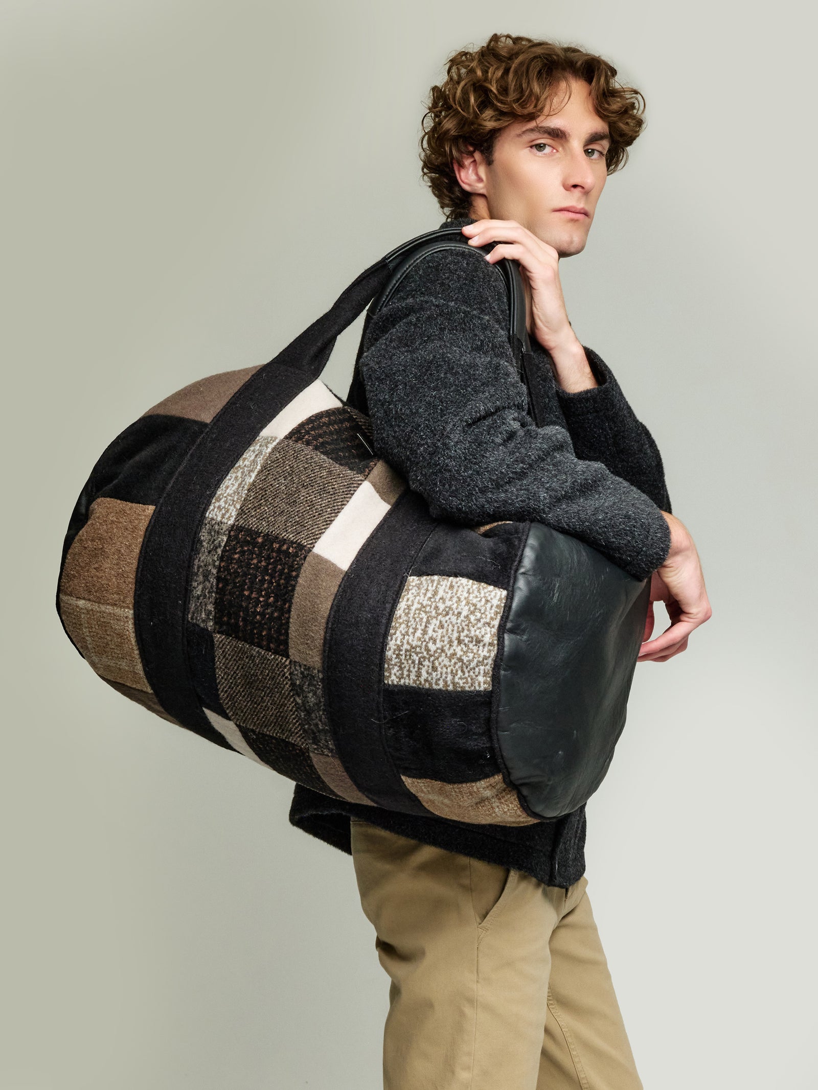 Maletín Patchwork De Alpaca Color Gris