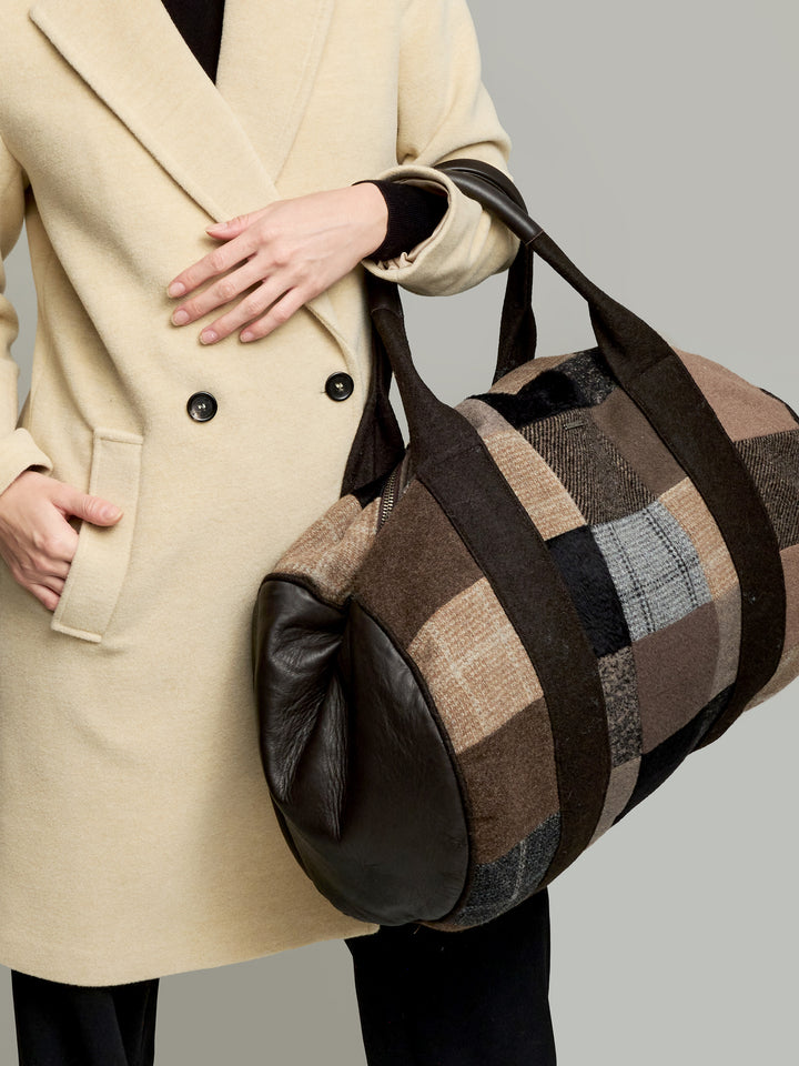 Bolso Maletin Patchwork De Alpaca Color Marron