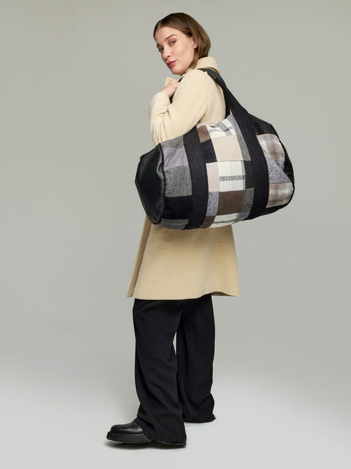 Bolso Maletin Patchwork De Alpaca Color Negro