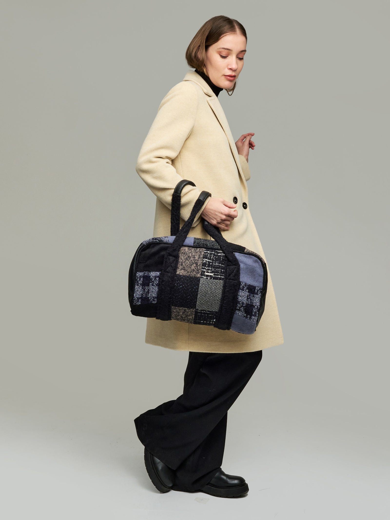 Black Alpaca Patchwork Medium Tote Bag