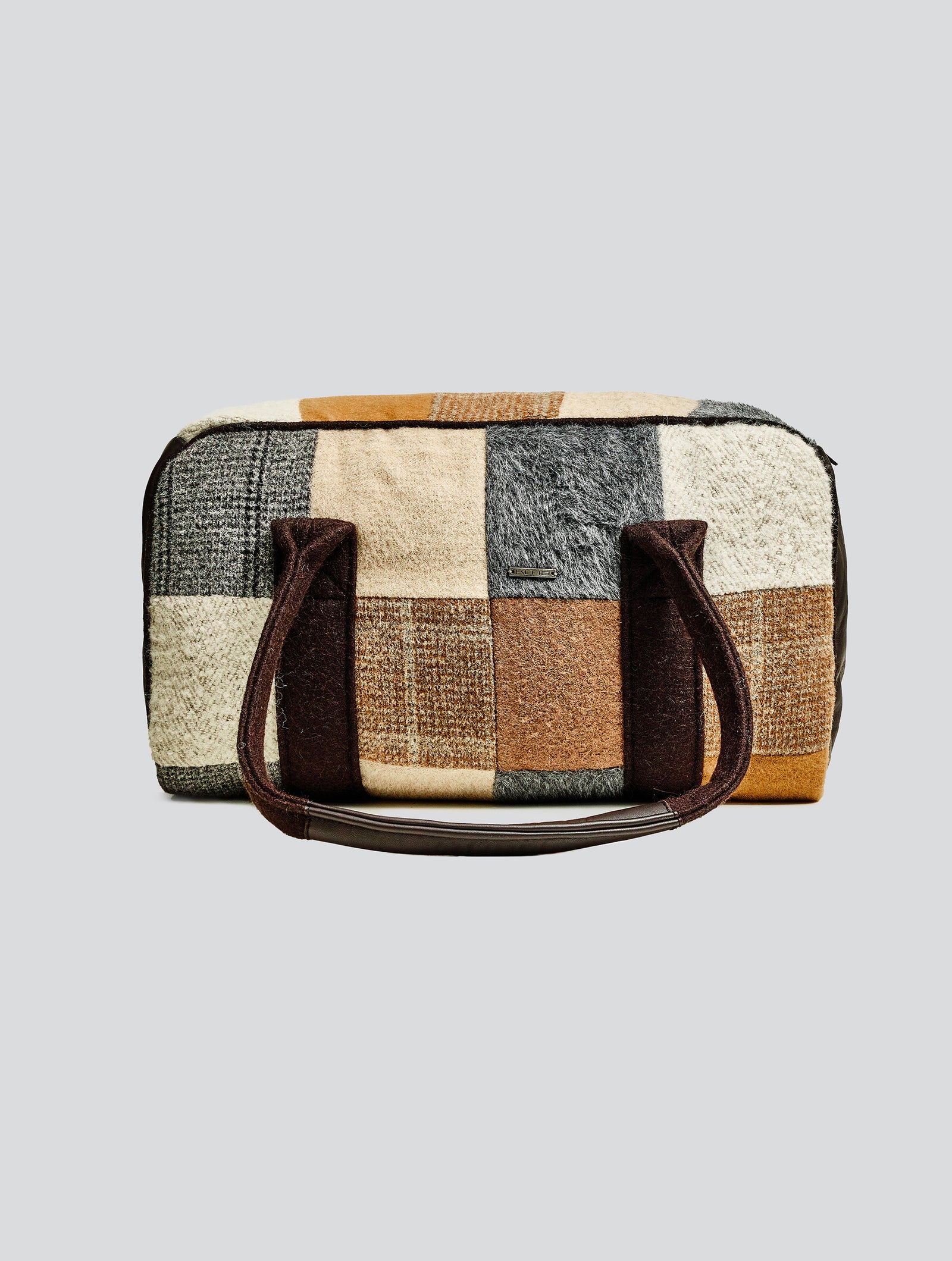 Bolso Mediano Patchwork De Alpaca Color Marrón