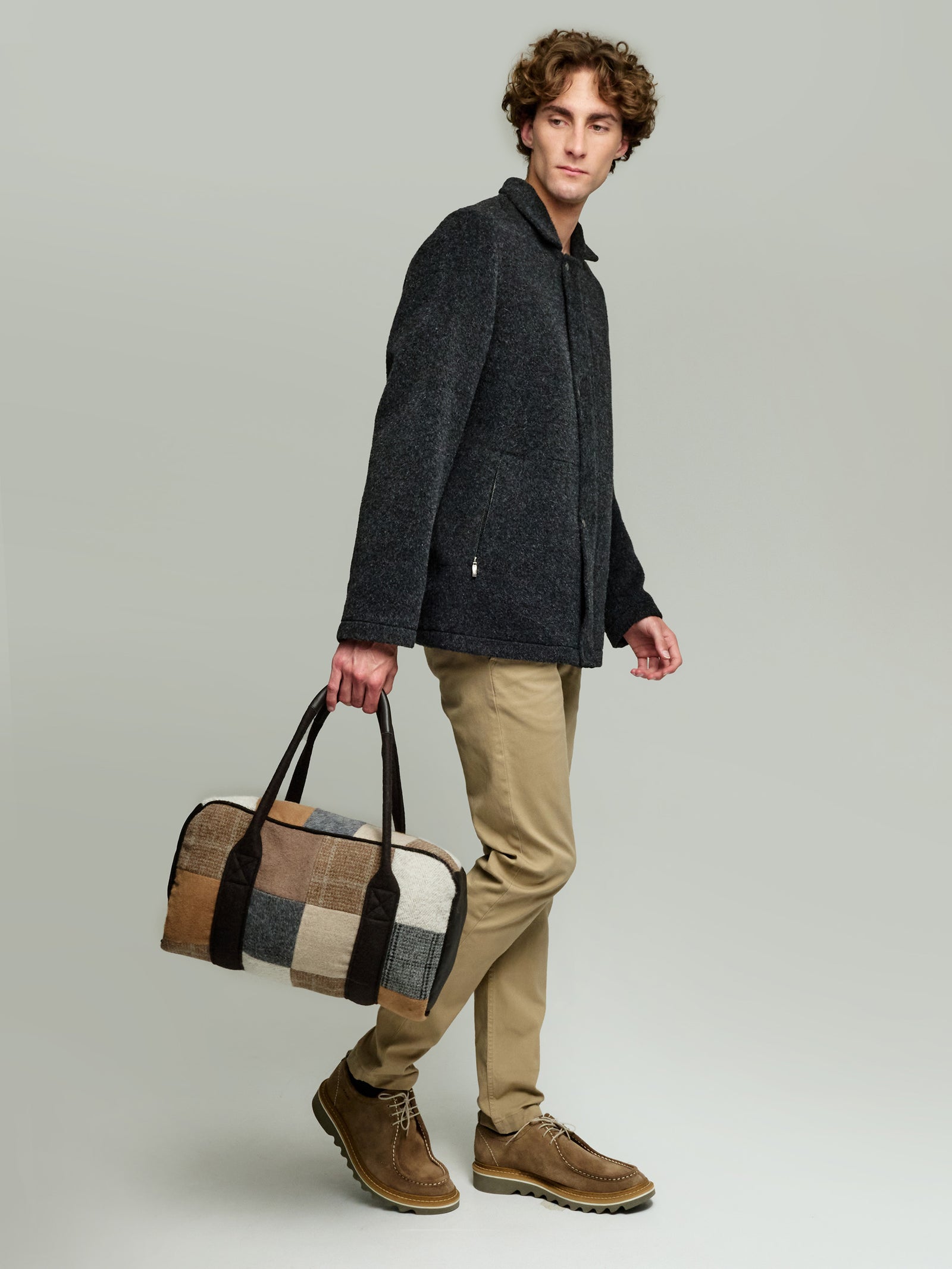 Bolso Mediano Patchwork De Alpaca Color Marrón