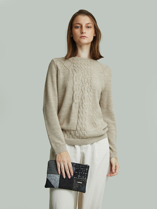 Cartera Clutch Patchwork De Alpaca Y Lana Color Negro