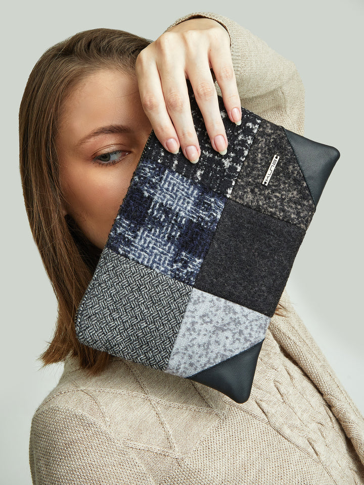 Cartera Clutch Patchwork De Alpaca Y Lana Color Negro